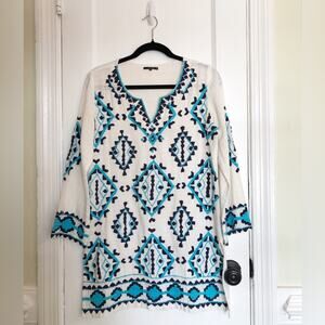 Azulu Blue Embroidered Tunic Top Small